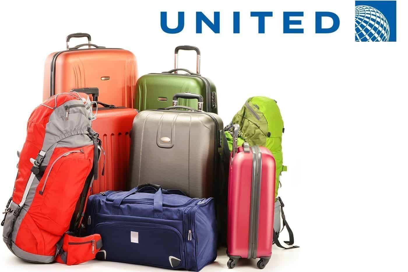 Colorful luggage. United logo at top of image.